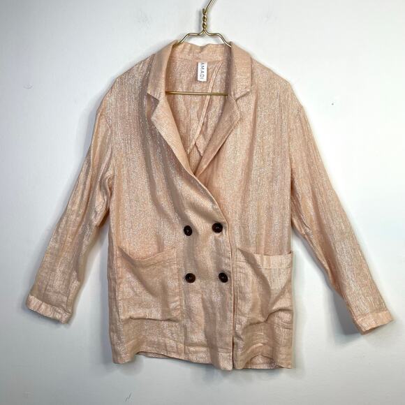 Amadi Kaye Linen Blend Metallic Oversized Unstructured Blazer Jacket Anthro XS - Picture 3 of 15